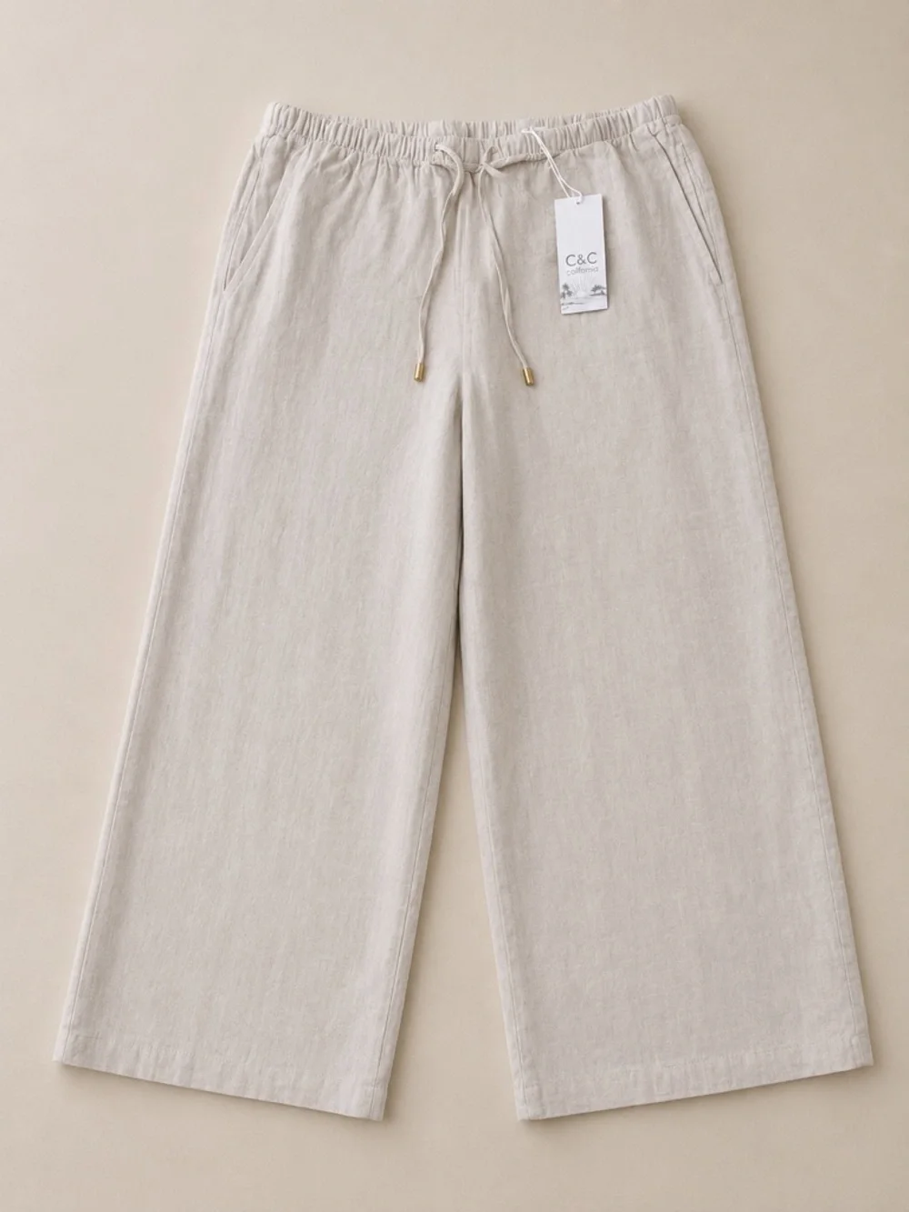 C&C California 100% Linen Wide Leg Pull On Pants NWT Oatmeal XL Coastal - Picture 2 of 6